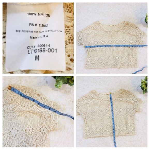 LUSH Cream Lace Short-Sleeved Top Back Buttons - Picture 4 of 4